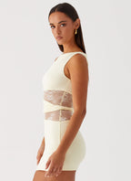 Ivory Lace Cutout Mini Dress