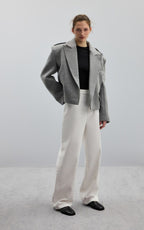 Oversized Grey Wool Blazer – Structured Minimalist Jacket
