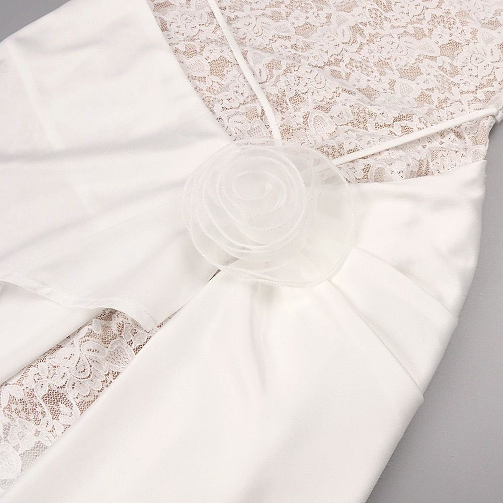 Ivory Lace Maxi Dress with Draped Overlay