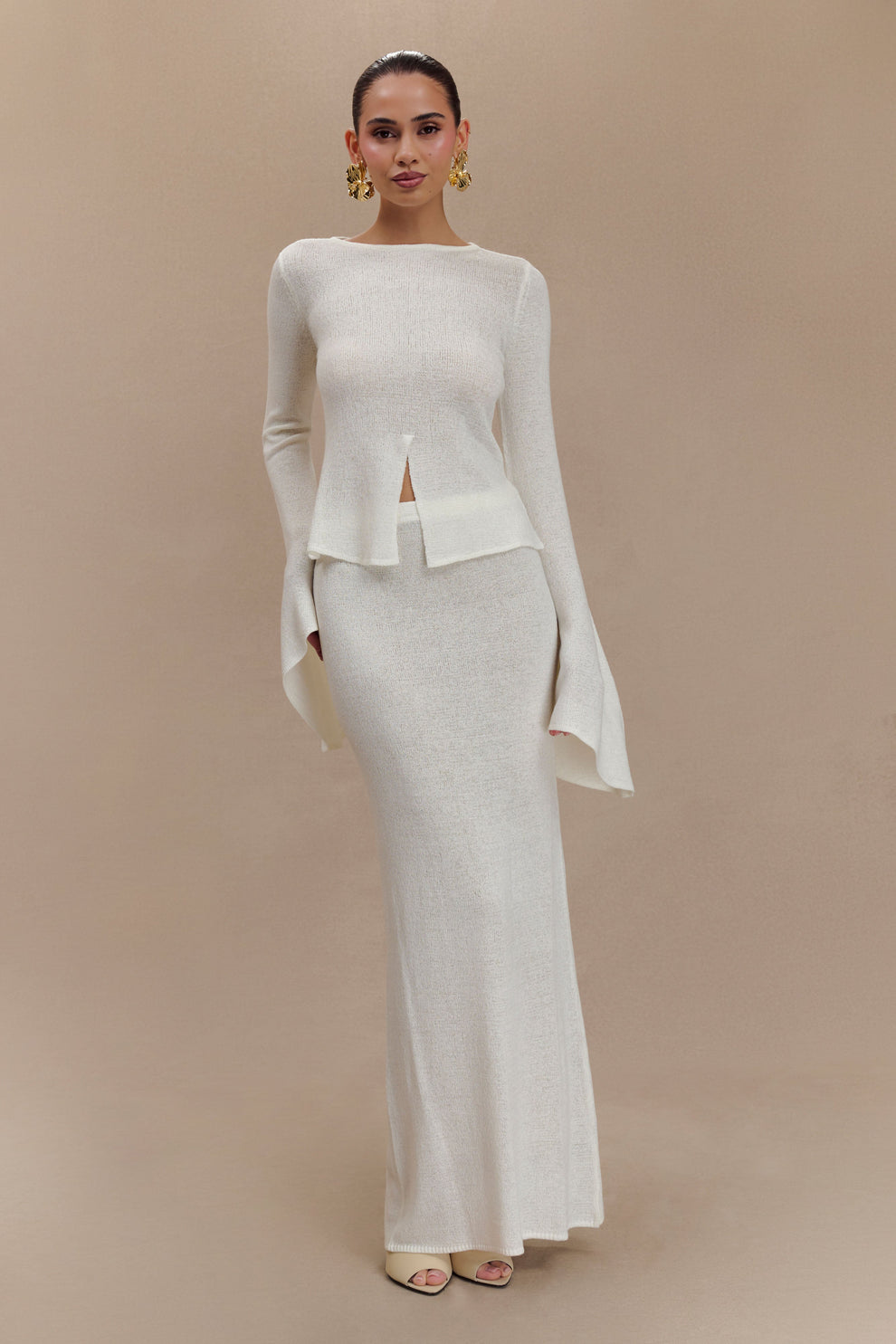 Ivory Knit Co-Ord Set | Elegant Evening Two-Piece Outfit | Peach Motel