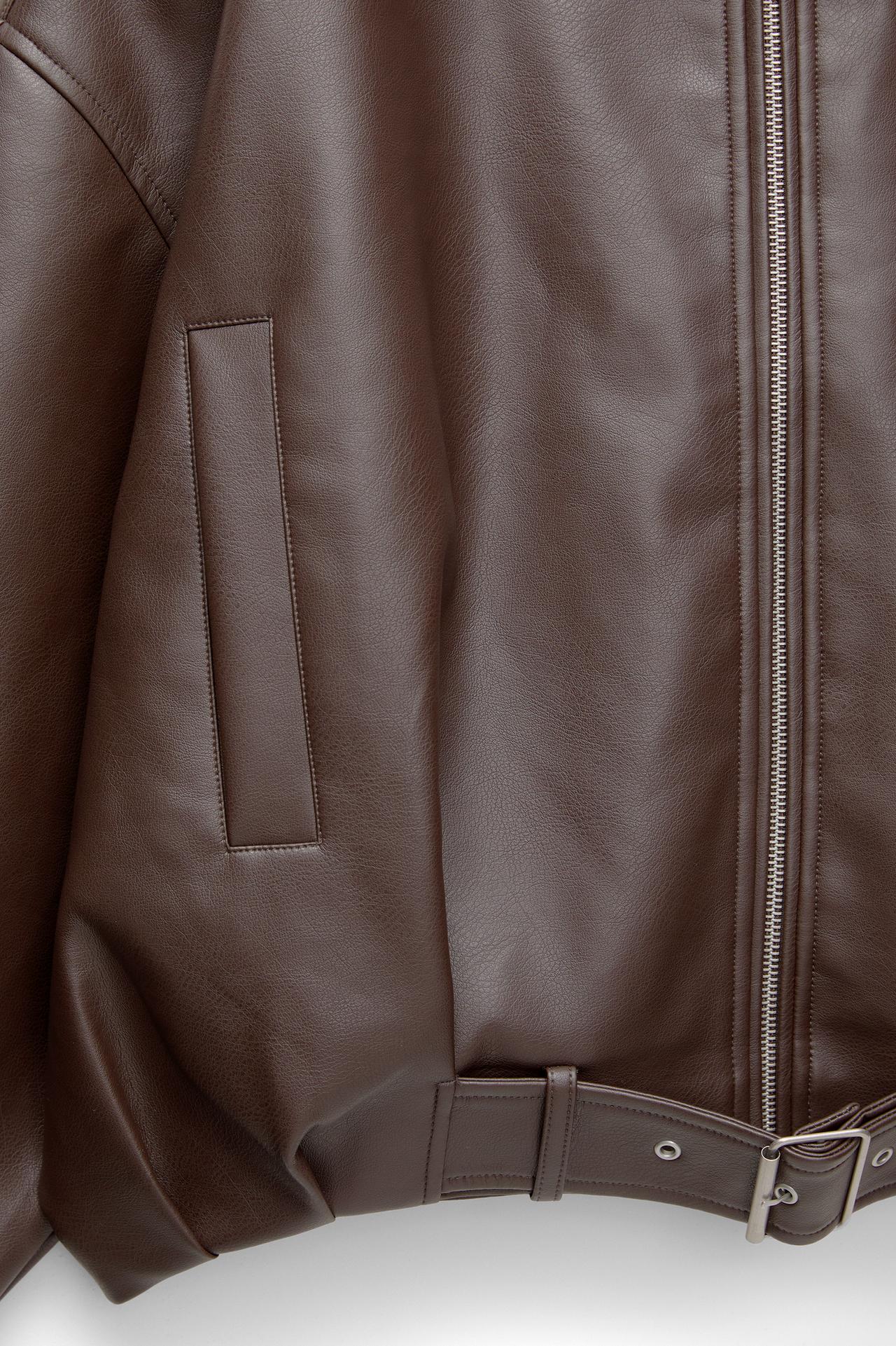 Peach Motel Oversized Belted Faux Leather Jacket – Brown