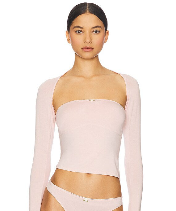 Pink Long Sleeve Shrug Top – Sexy Cropped Knitwear