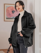Oversized Faux Leather Bomber Jacket – Black Streetwear Layer