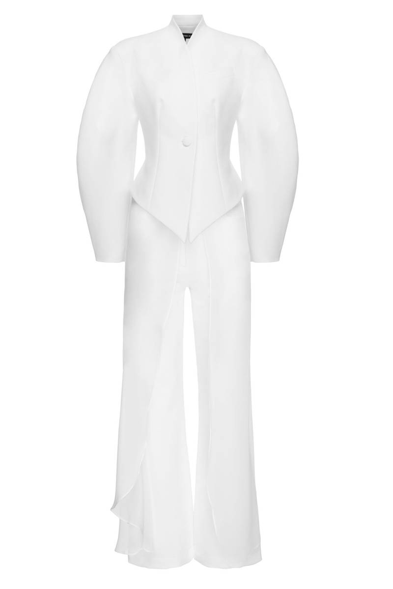 Elegant White Structured Set – Tailored Blazer & Wide-Leg Trousers | Peach Motel