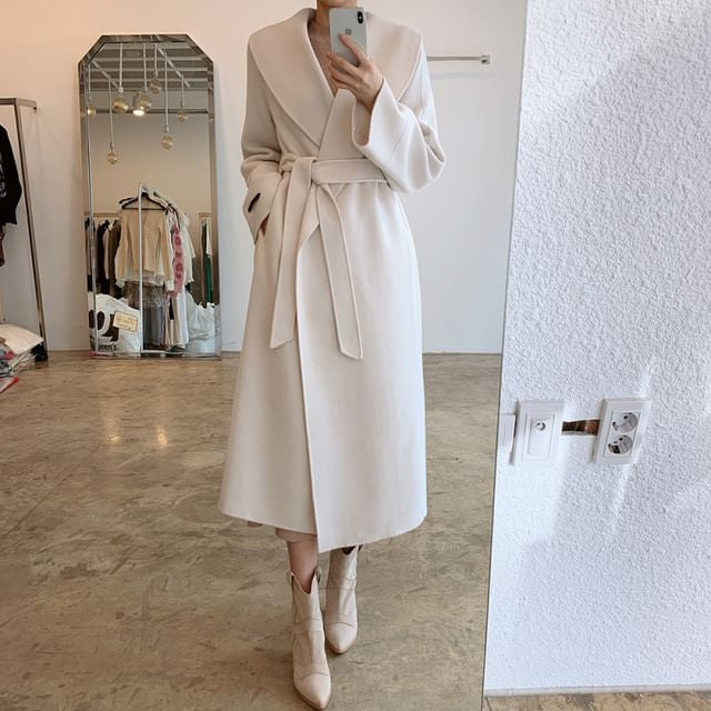Cream Wool Blend Belted Wrap Coat – Peach Motel Outerwear