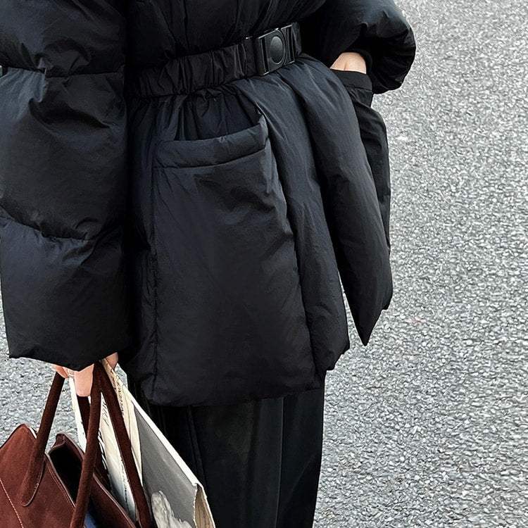 Black Belted Oversized Puffer Jacket – Peach Motel Outerwear