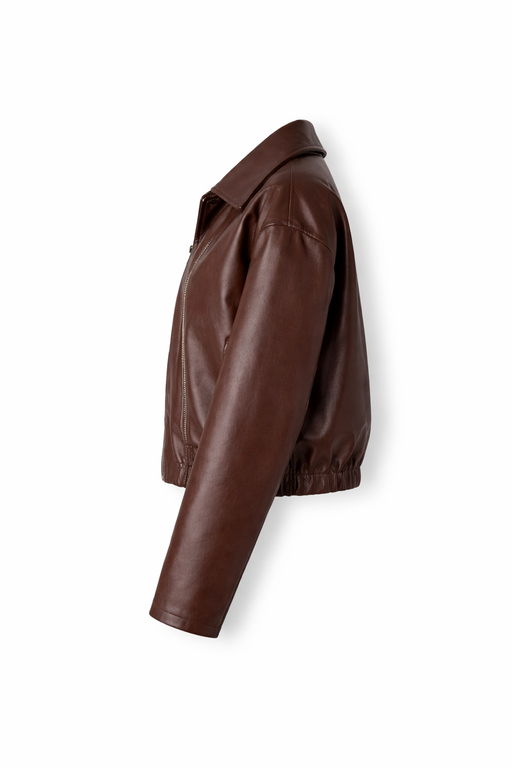 Brown Faux Leather Bomber Jacket | Oversized Women’s Cropped Coat