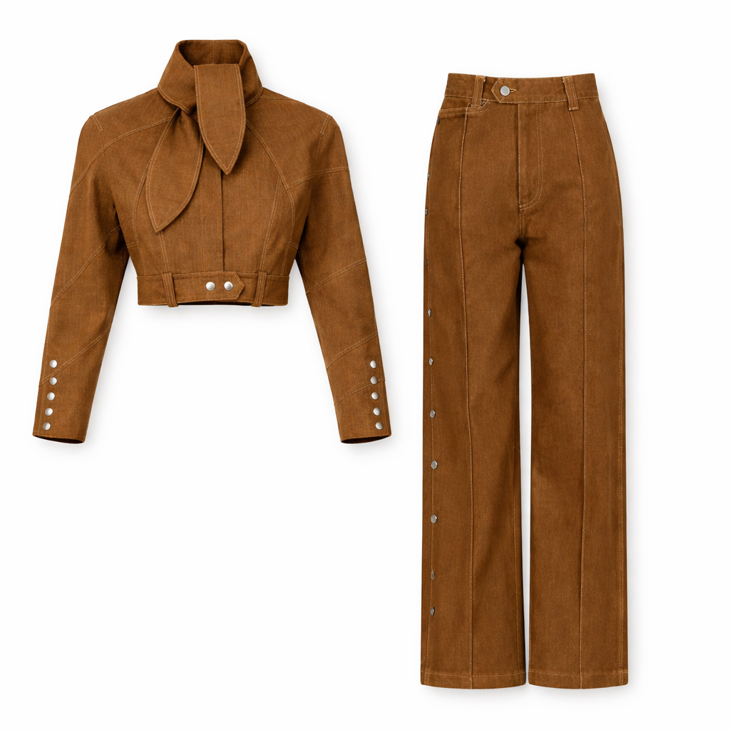 Women’s Brown Wide-Leg Pants with Side Button Detailing – Designer-Inspired 2026 Trend