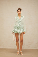 Mint Green Ruffle Blouse & Shorts Co-Ord Set – Peach Motel