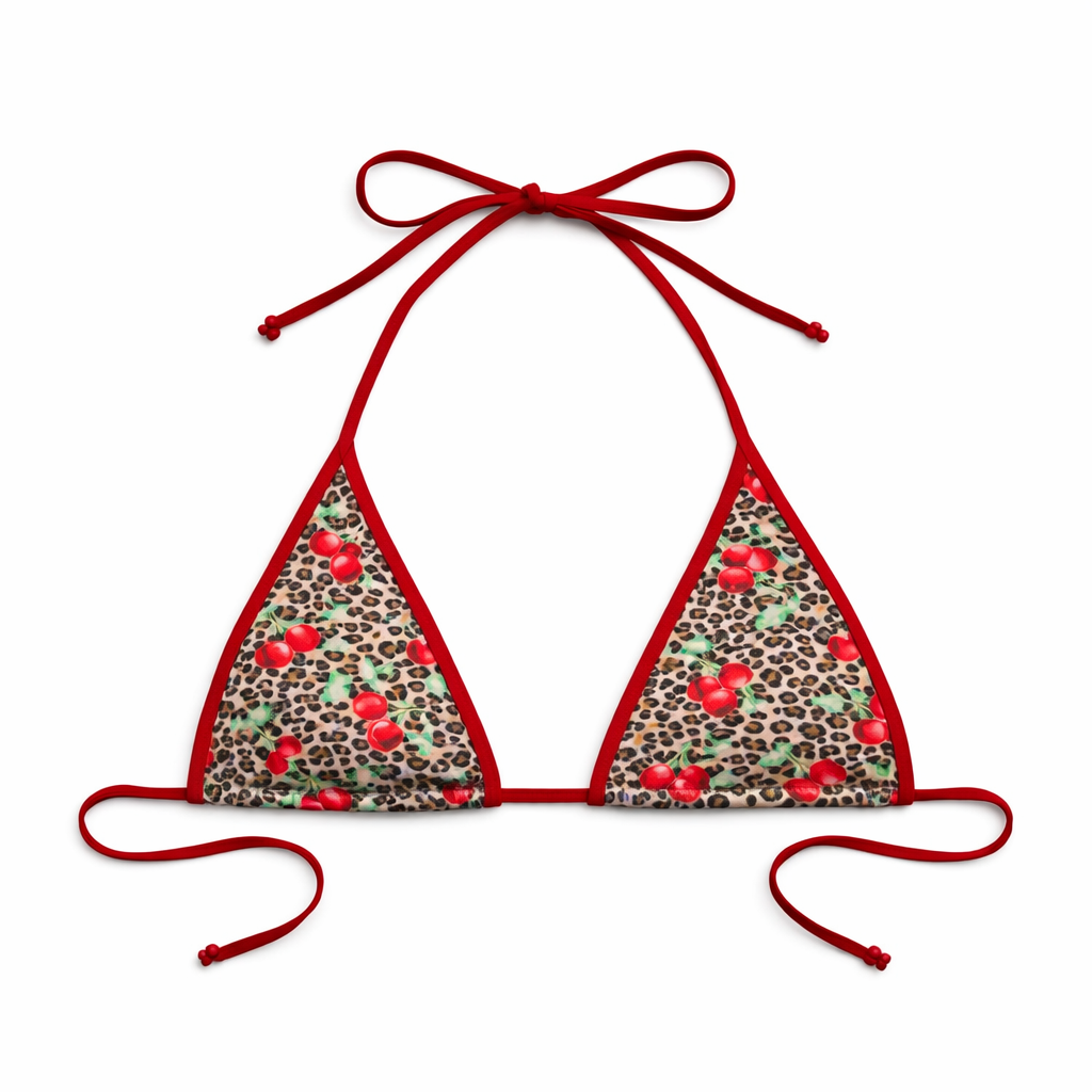Cherry Leopard Print Triangle Bikini – Peach Motel Swimwear