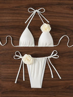 White Rose Appliqué Tie Bikini Set – Peach Motel Swimwear