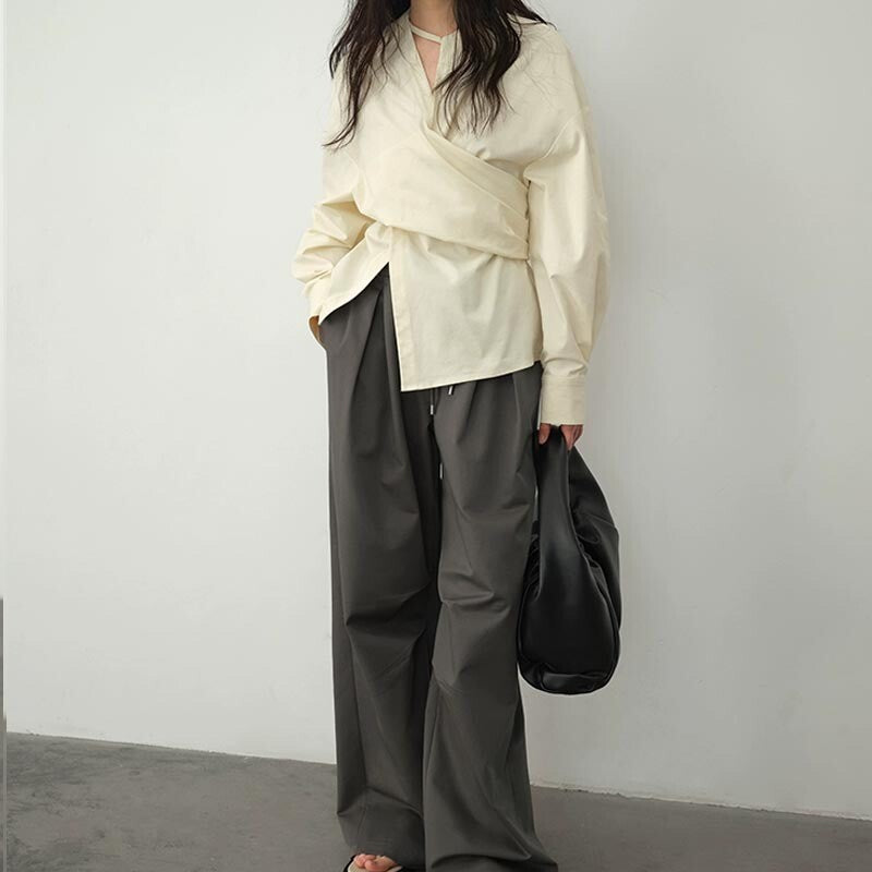 Cream Asymmetric Wrap Blouse – Peach Motel