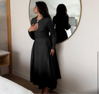 Black & Tan Brown Long-Sleeve Keyhole Midi Dress – Chic Day-to-Night Elegance | Peach Motel