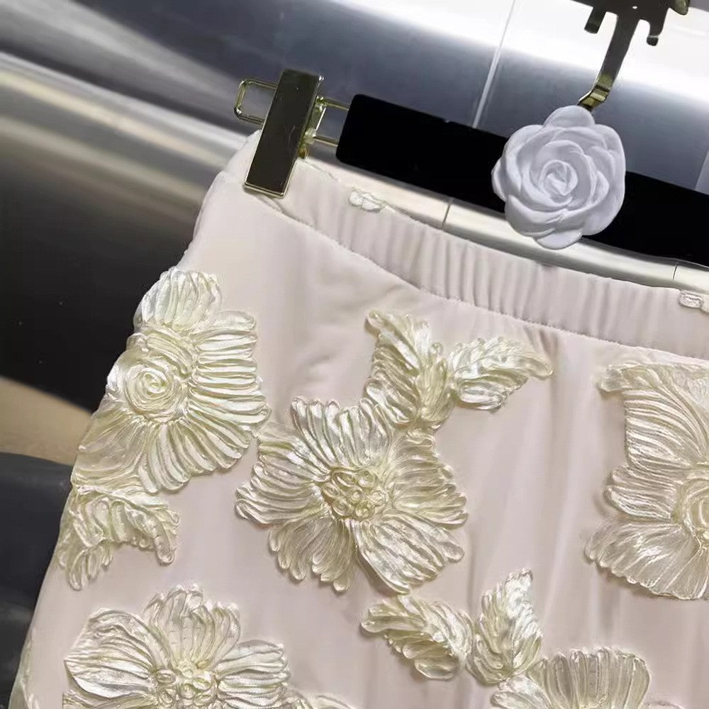Cream Floral Appliqué Crop Top & Mini Skirt Set – Peach Motel