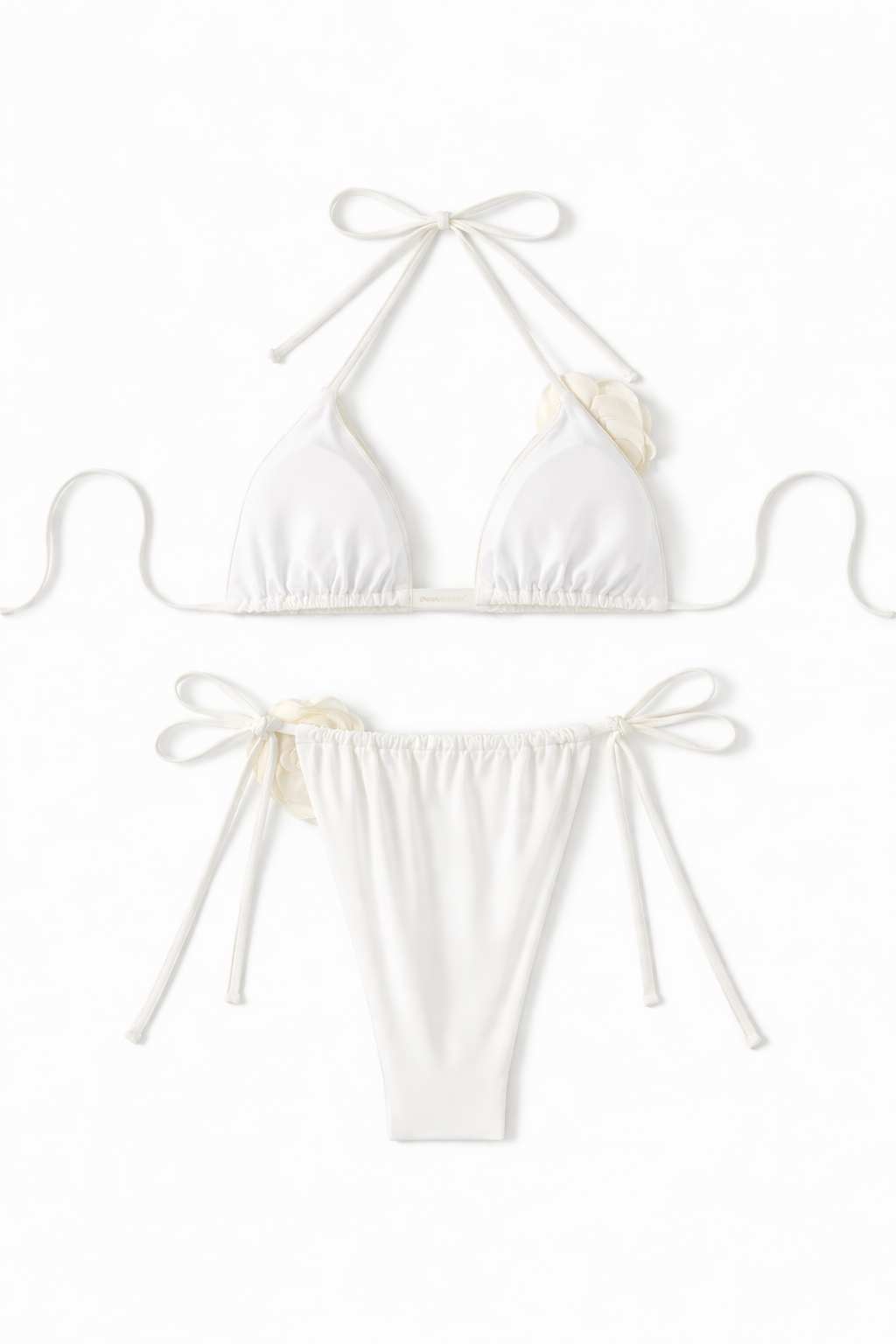White Rose Appliqué Tie Bikini Set – Peach Motel Swimwear