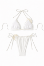 White Rose Appliqué Tie Bikini Set – Peach Motel Swimwear