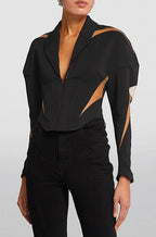 Black Cutout Long-Sleeve Structured Top – Peach Motel