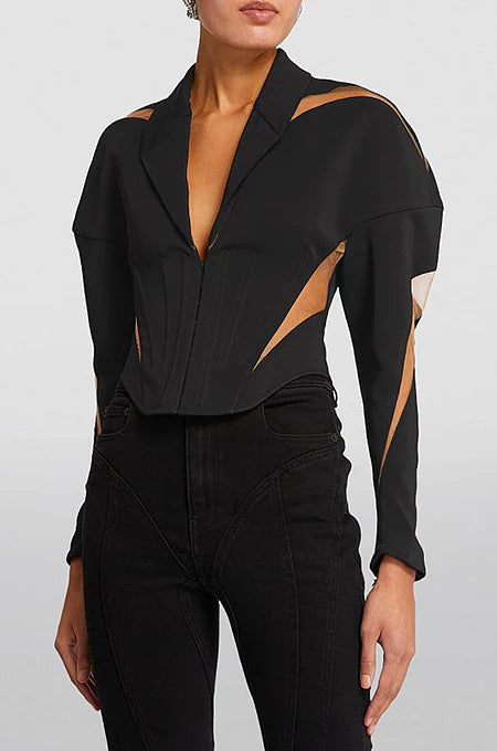 Black Cutout Long-Sleeve Structured Top – Peach Motel