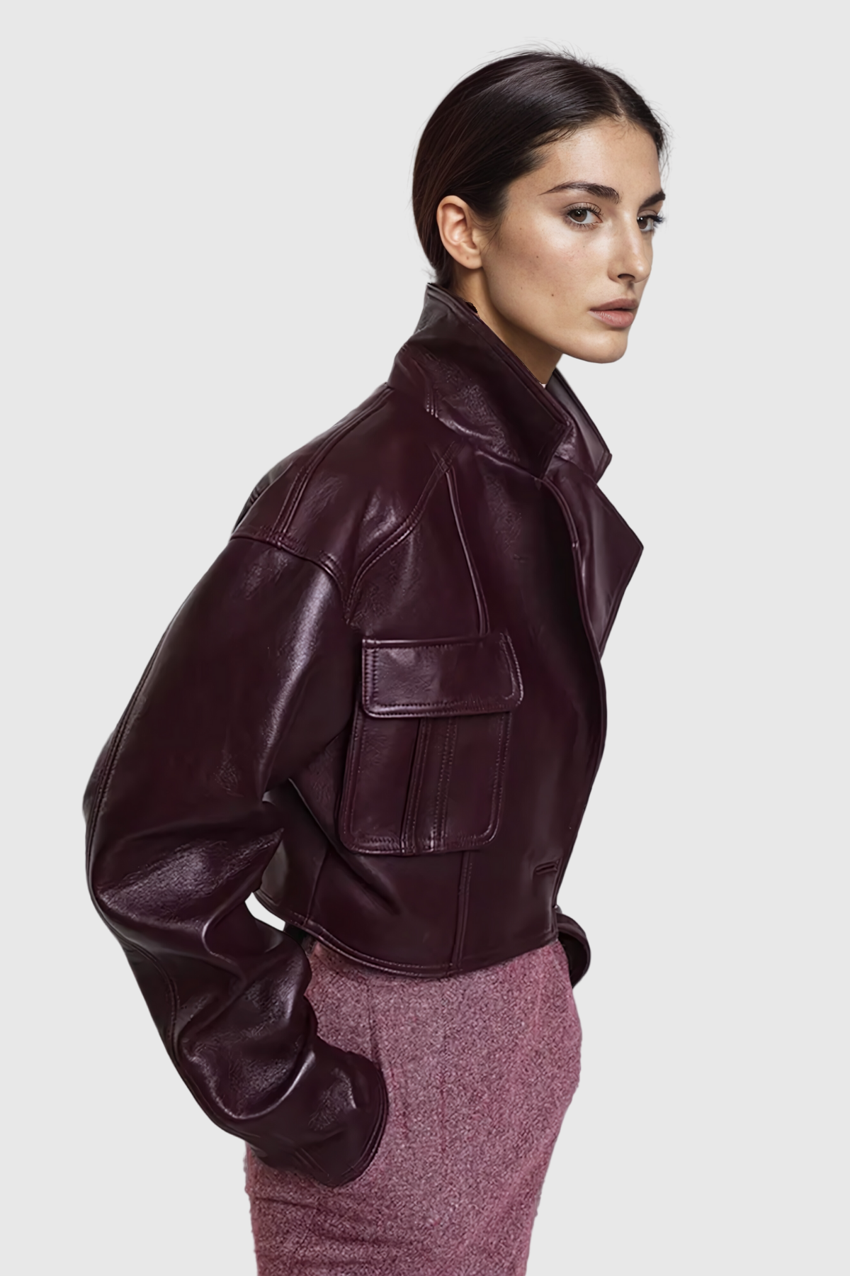 Merlot Magic Crop – Burgundy Leather Jacket