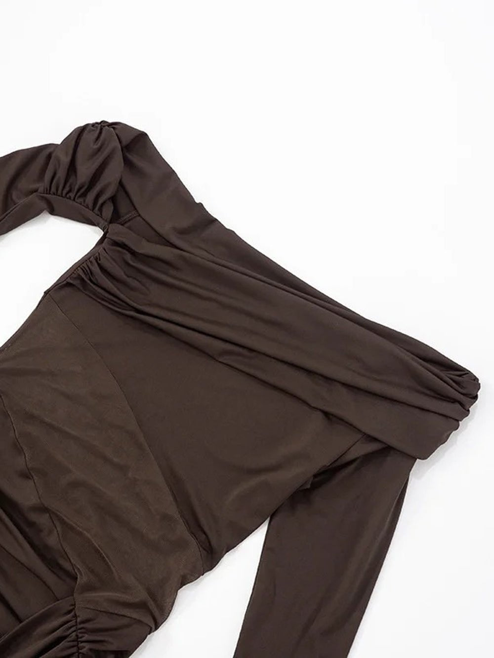 Chocolate Drape Mini Dress – One Shoulder Ruched Bodycon Dress with Side Train | Peach Motel