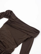 Chocolate Drape Mini Dress – One Shoulder Ruched Bodycon Dress with Side Train | Peach Motel
