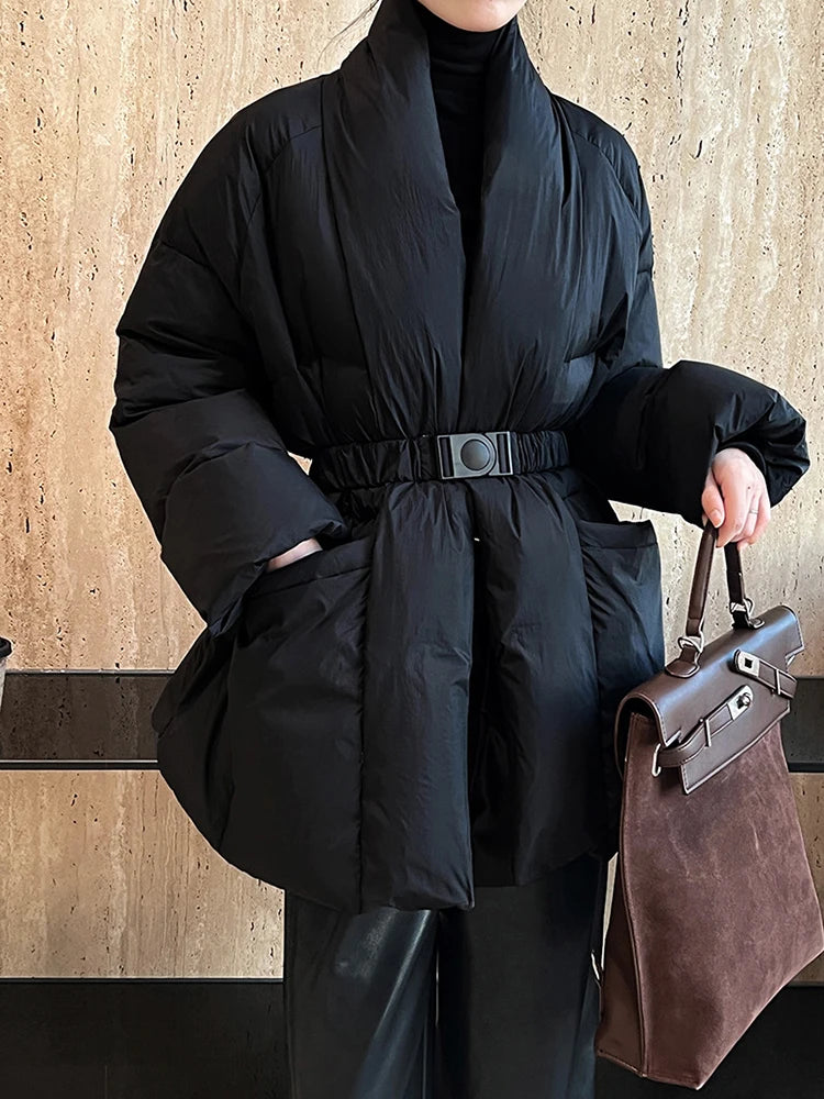Black Belted Oversized Puffer Jacket – Peach Motel Outerwear
