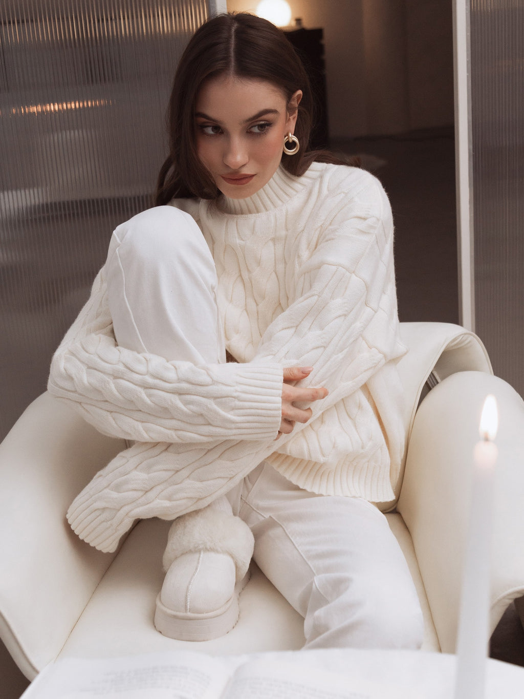 Cozy Cable Knit Sweater – Winter White Chunky Knit Pullover | Peach Motel