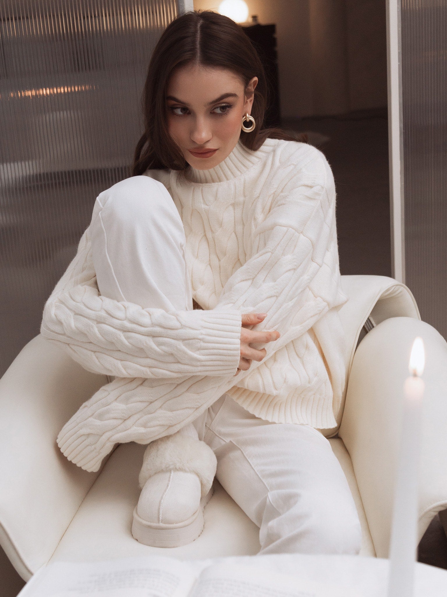 Cozy Cable Knit Sweater – Winter White Chunky Knit Pullover | Peach Motel