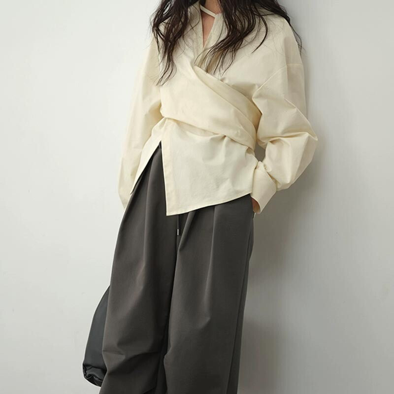 Cream Asymmetric Wrap Blouse – Peach Motel