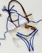Blue Floral Triangle Bikini Set – Peach Motel Swimwear