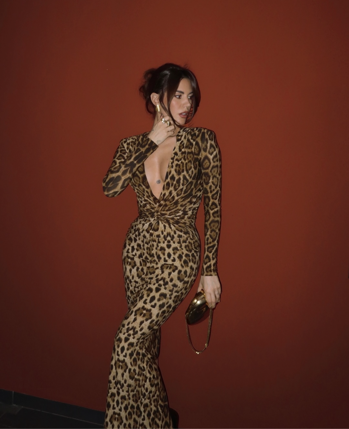 Leopard Print Long Sleeve Maxi Dress – Peach Motel XL