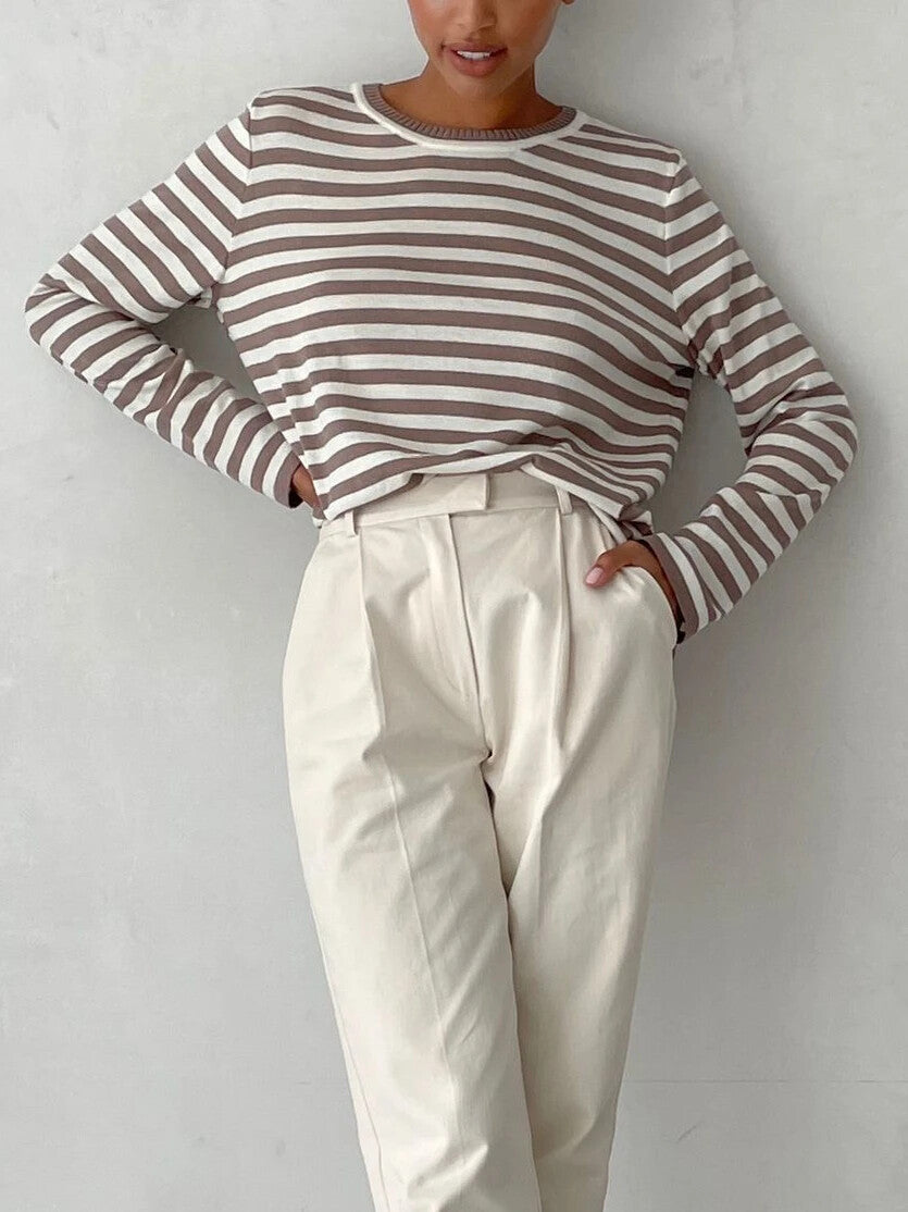 Striped Long Sleeve Knit Top – Casual Everyday Essential