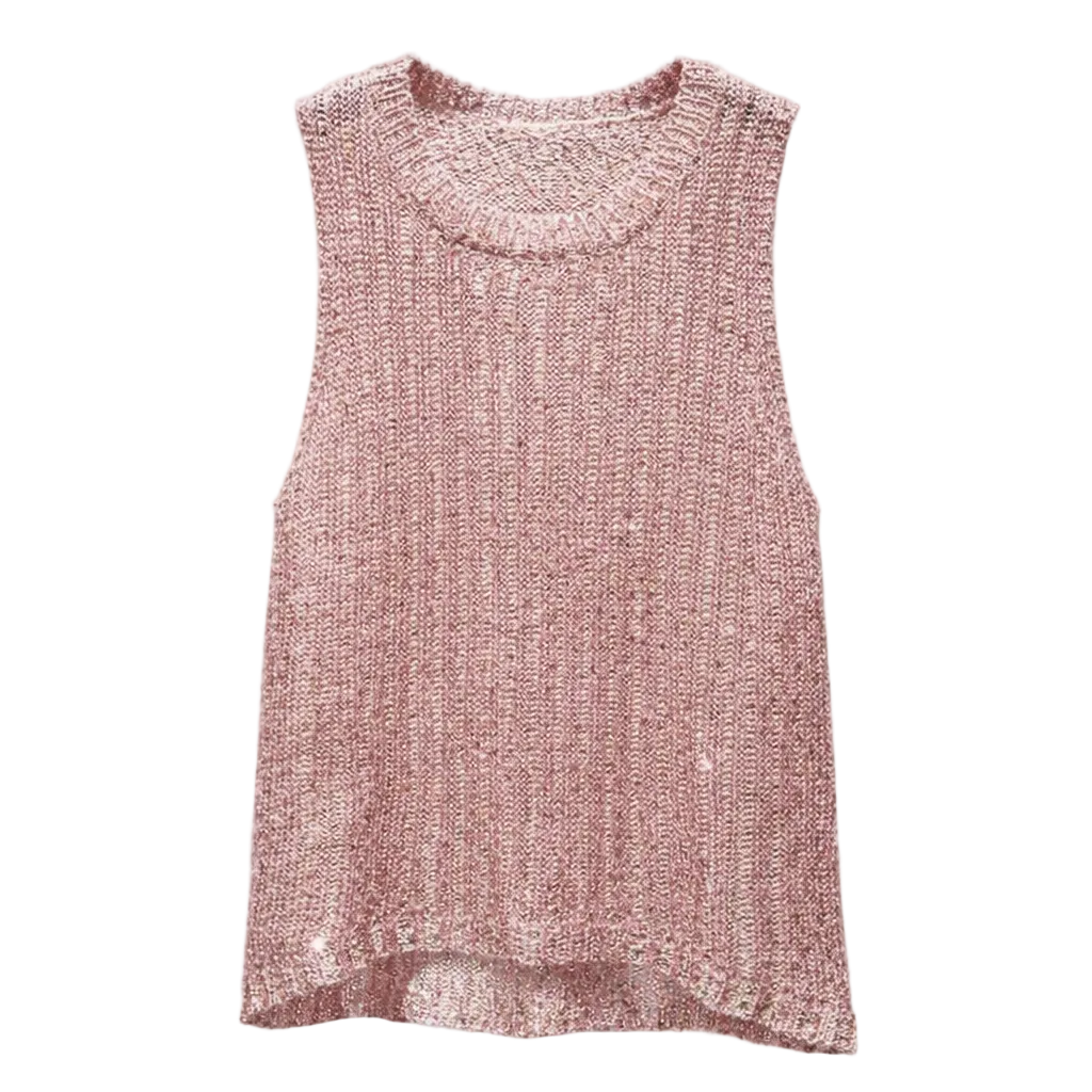 Pink Metallic Knit Tank Top – Sleeveless Shimmer Sweater Top | Peach Motel