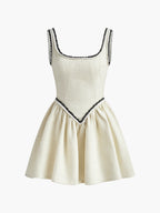 Vienna Mini Dress with Black Trim |Ivory Bouclé Fit & Flare Dress