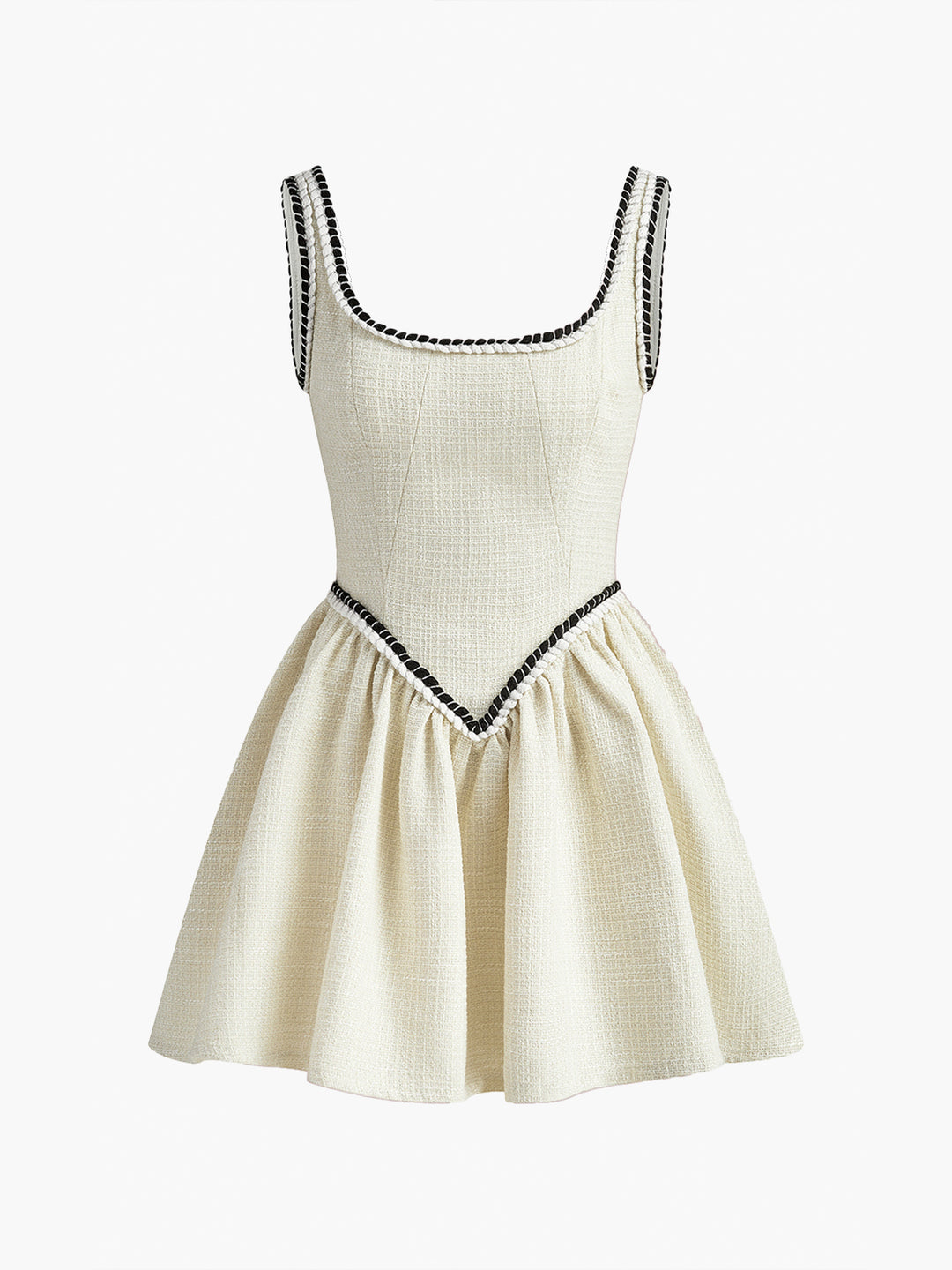 Vienna Mini Dress with Black Trim |Ivory Bouclé Fit & Flare Dress