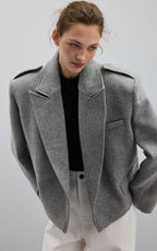 Oversized Grey Wool Blazer – Structured Minimalist Jacket