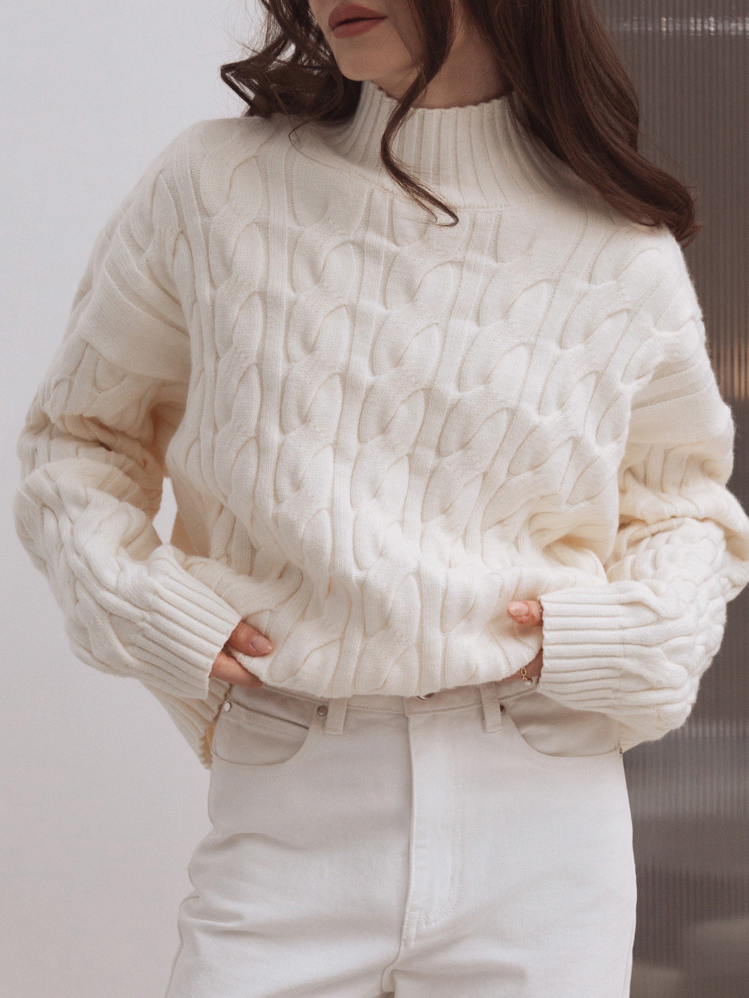 Cozy Cable Knit Sweater – Winter White Chunky Knit Pullover | Peach Motel