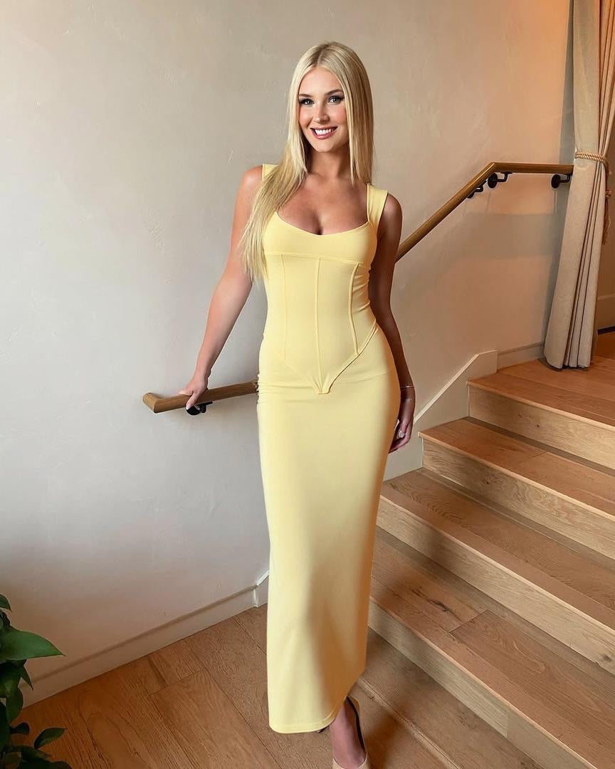 Yellow Corset Maxi Dress – Elegant Sleeveless Gown