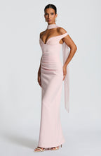 Blush Pink Off-Shoulder Scarf Maxi Dress