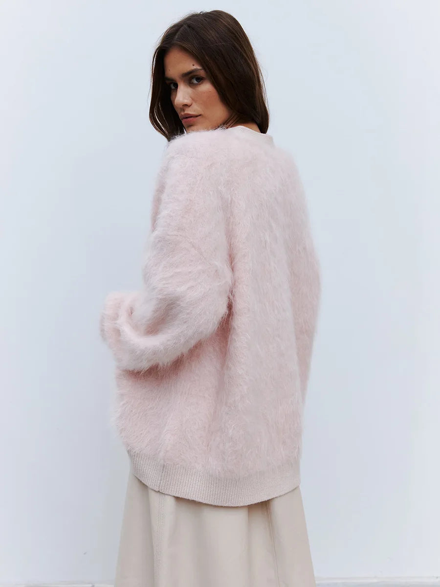 Cozy Oversized Fuzzy Cardigan – Peach Motel (Available in Blue, White, Beige, and Pink)