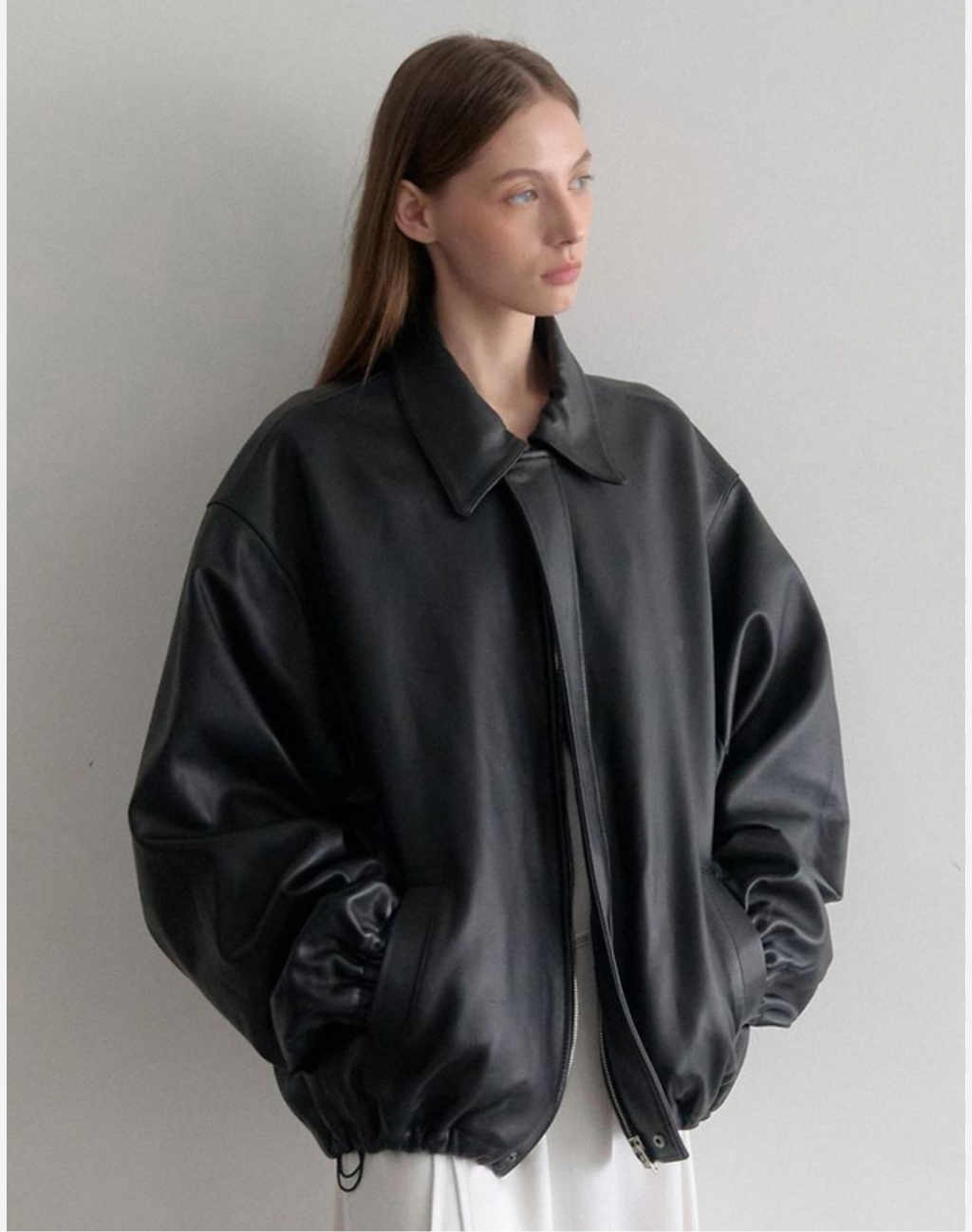 Oversized Faux Leather Bomber Jacket – Black Streetwear Layer