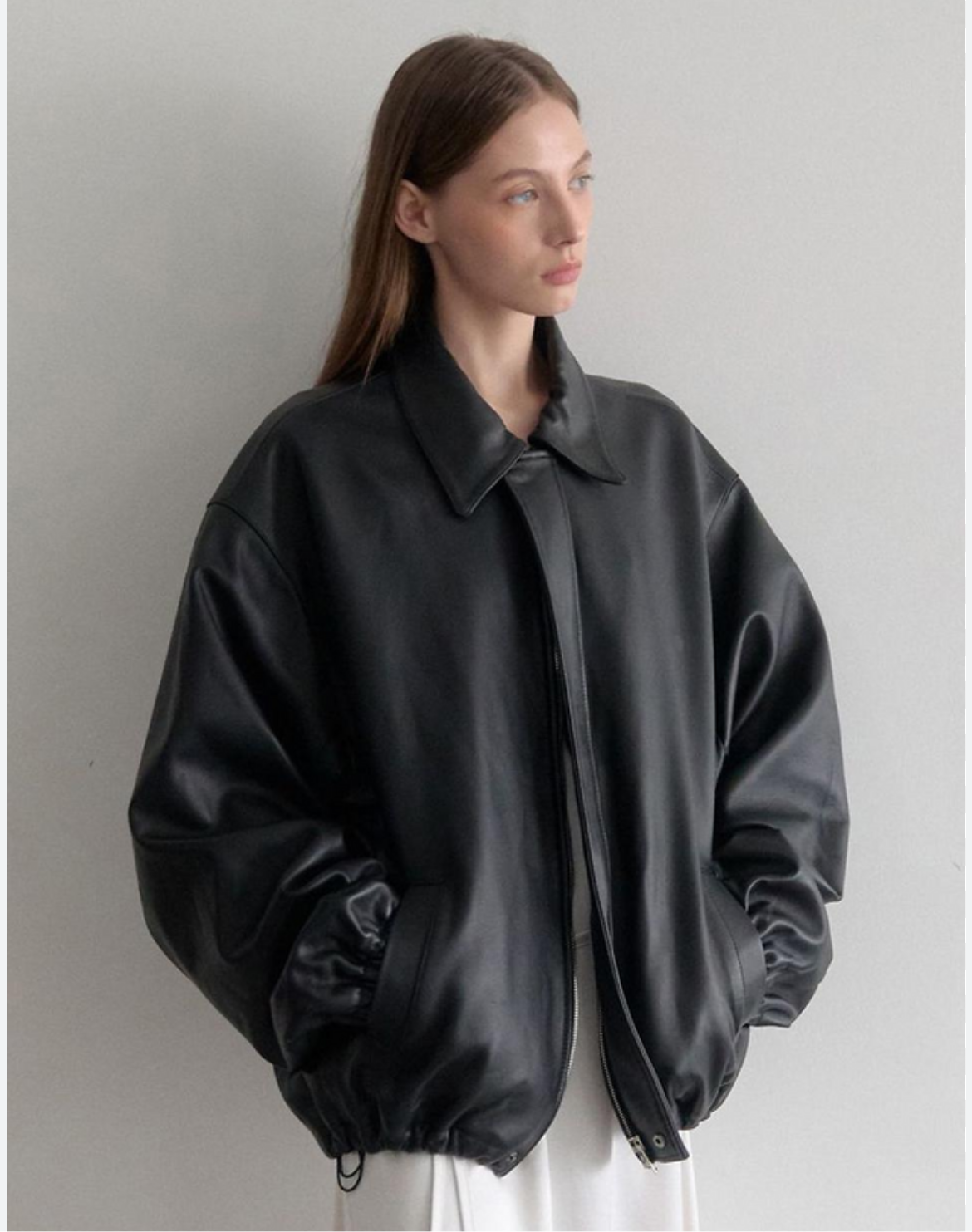 Oversized Faux Leather Bomber Jacket – Black Streetwear Layer