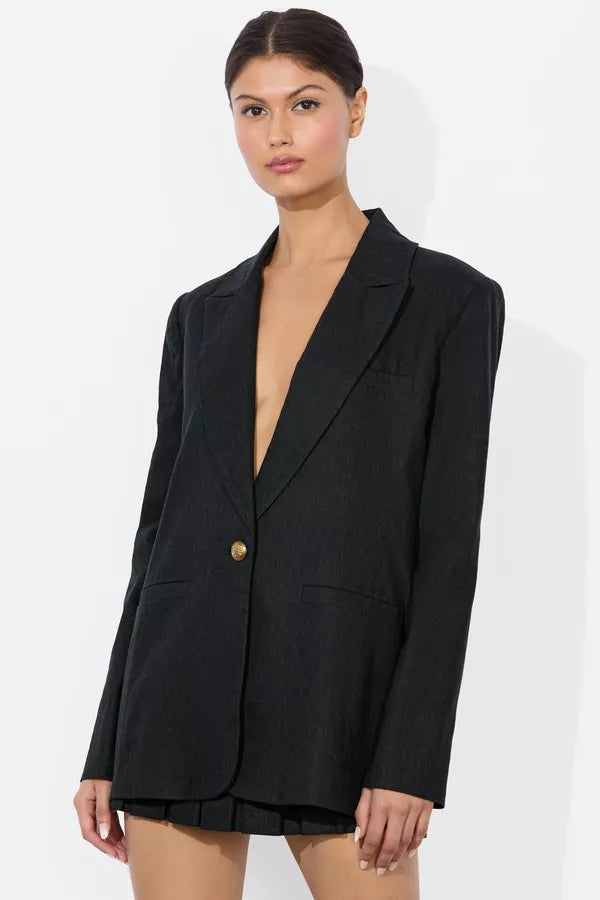 Black Single-Breasted Blazer with Gold Button