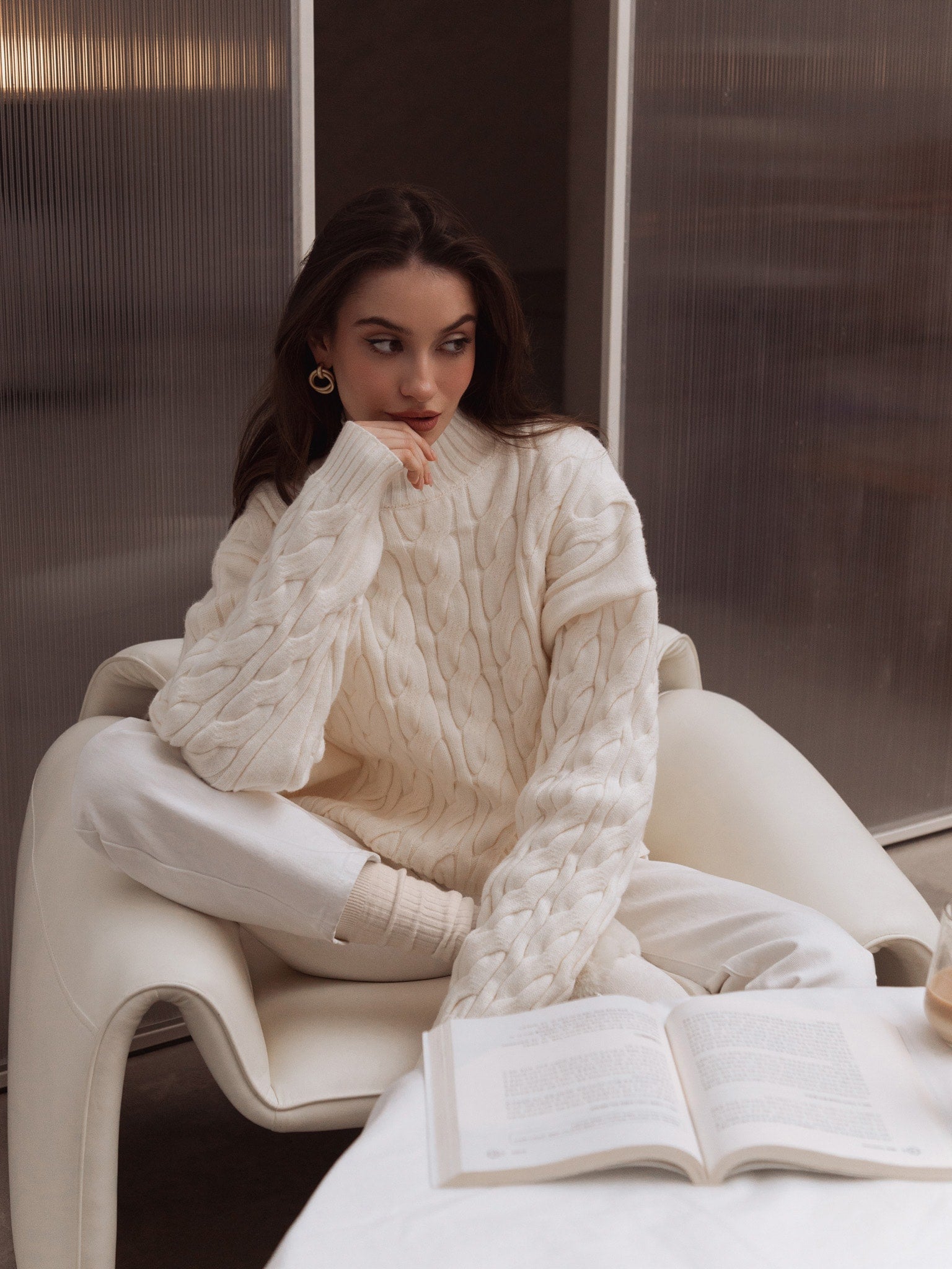 Cozy Cable Knit Sweater – Winter White Chunky Knit Pullover | Peach Motel