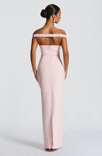 Blush Pink Off-Shoulder Scarf Maxi Dress