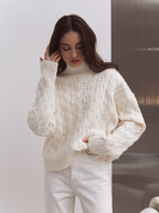 Cozy Cable Knit Sweater – Winter White Chunky Knit Pullover | Peach Motel
