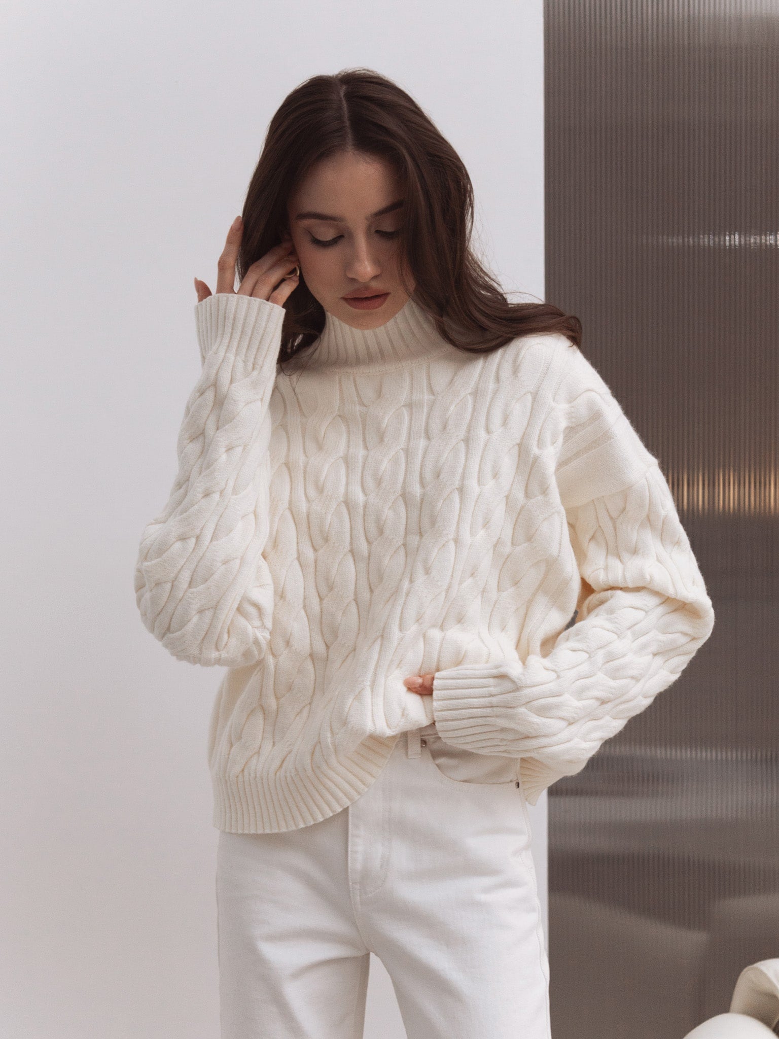 Cozy Cable Knit Sweater – Winter White Chunky Knit Pullover | Peach Motel