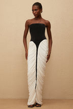 Strapless Black and White Corset Maxi Dress