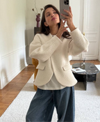 Cropped Wool-Blend Textured Jacket – Cream White