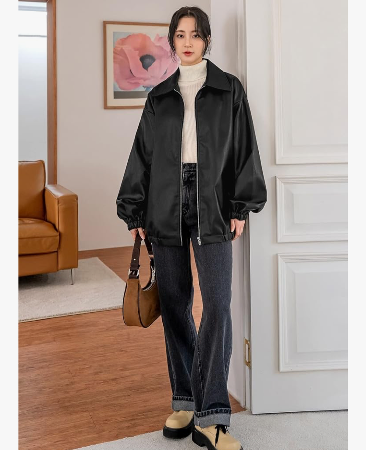 Oversized Faux Leather Bomber Jacket – Black Streetwear Layer